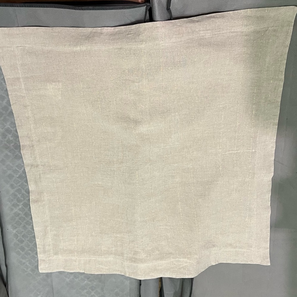 NWOT Crate&Barrel pillow euro 26x26 sham linen lurex stripe, tan gold detail